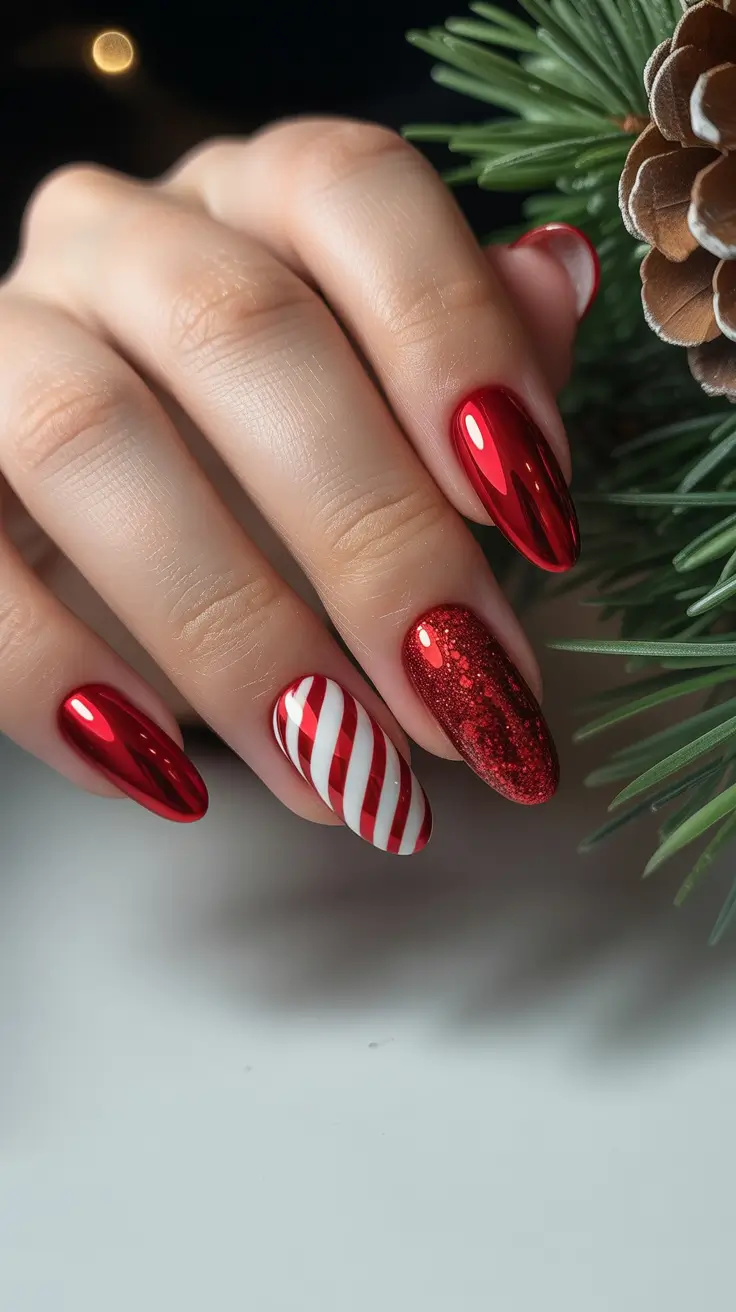 Winter Holiday Nails 2025-2026 Peppermint Shine