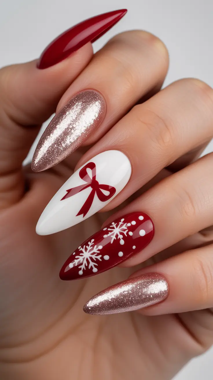 Winter Holiday Nails 2025-2026 Festive Bow Chic