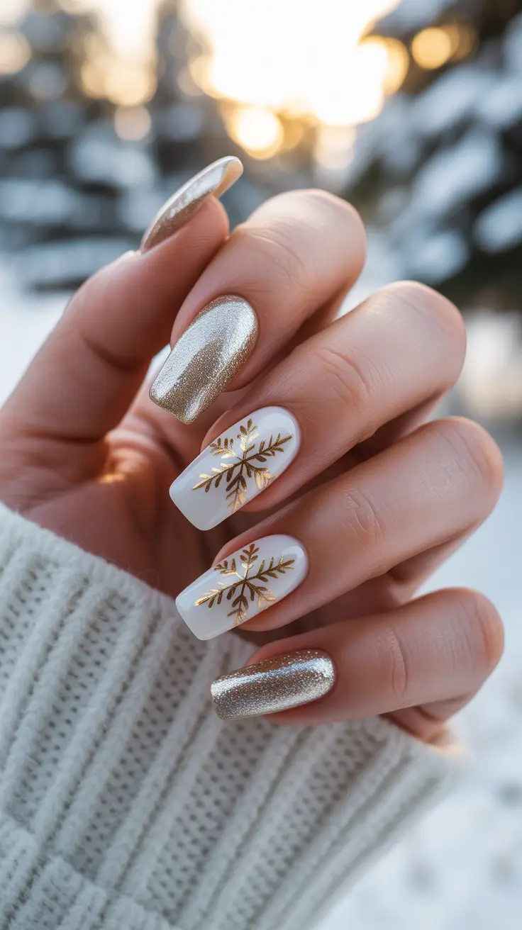 Winter Holiday Nails 2025-2026 Golden Morning Snow