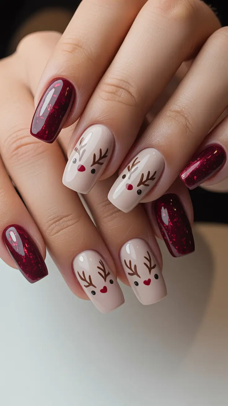 Winter Holiday Nails 2025-2026 Rudolph's Charm