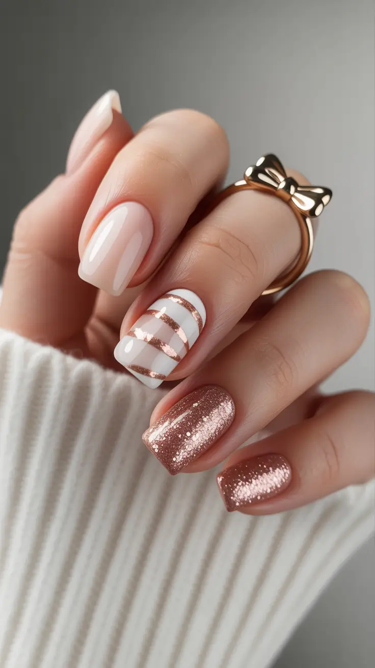 Winter Holiday Nails 2025-2026 Gilded Candy Stripes