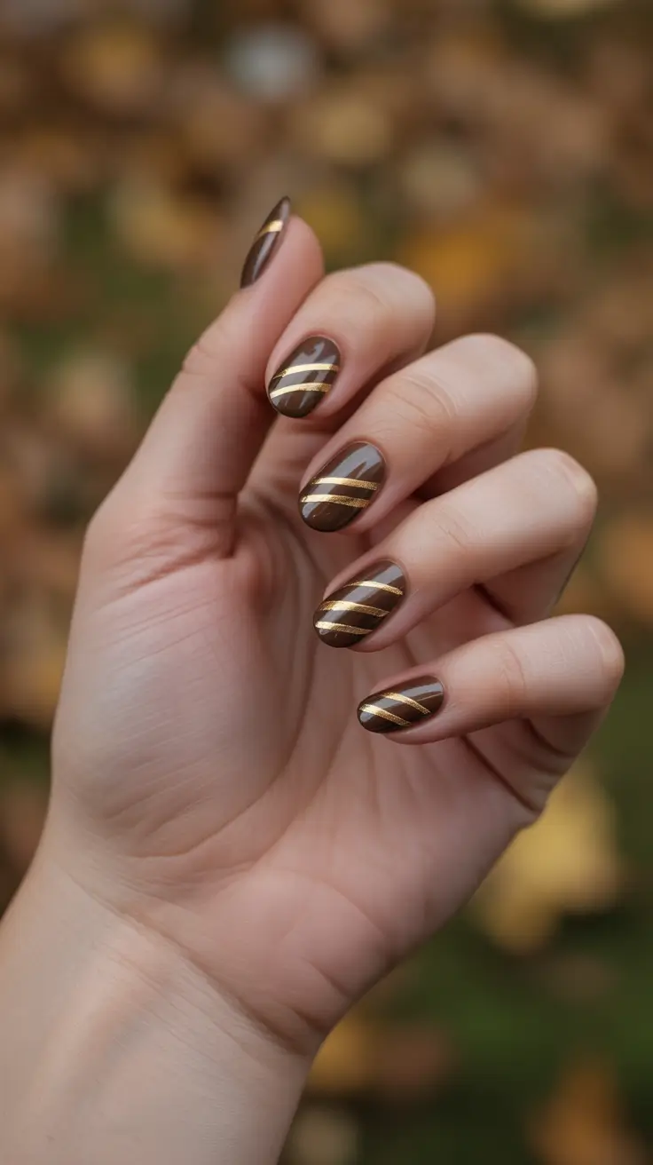 winter nail colors and designs ideas 2025-2026 Golden Mocha Stripes