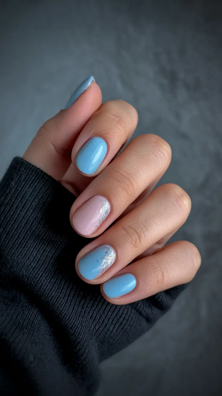 winter nail colors and designs ideas 2025-2026 Frosted Baby Blue Charm