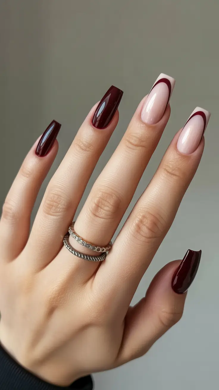 winter nail colors and designs ideas 2025-2026 Wine Swirl Sophistication