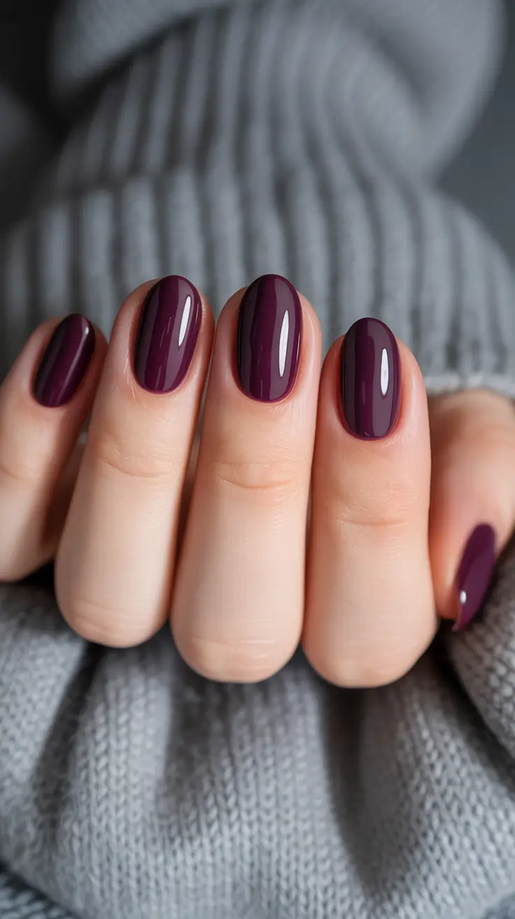 winter nail colors and designs ideas 2025-2026 Plum Knit Comfort