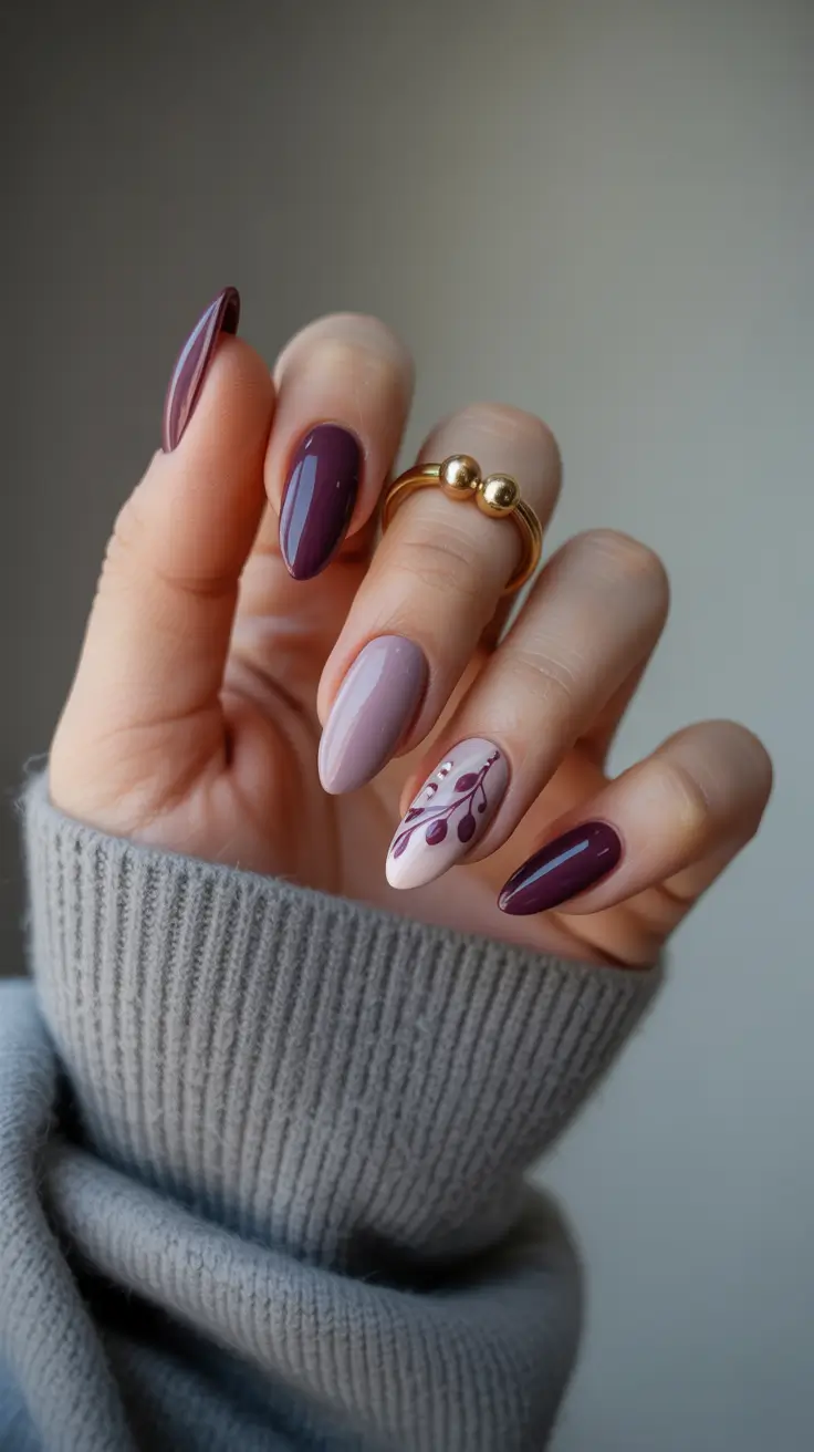 winter nail colors and designs ideas 2025-2026 Plum Blossom Chic