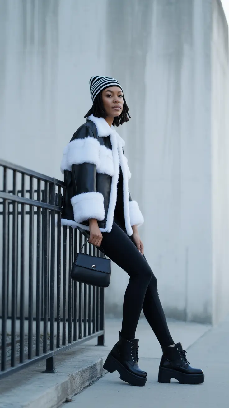 Winter Outfits for Black Girl ideas 2025 2026 Black & White Street Edge