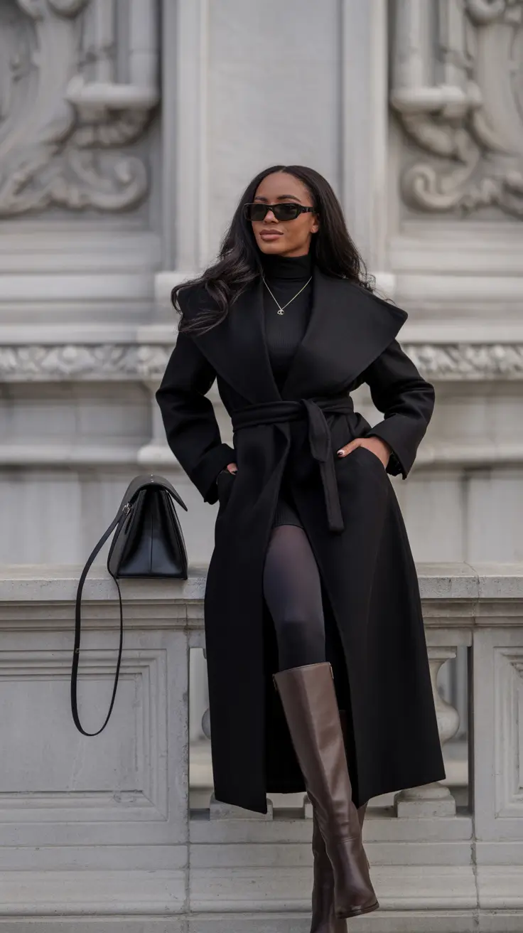 Winter Outfits for Black Girl ideas 2025 2026 Polished All-Black Power Look