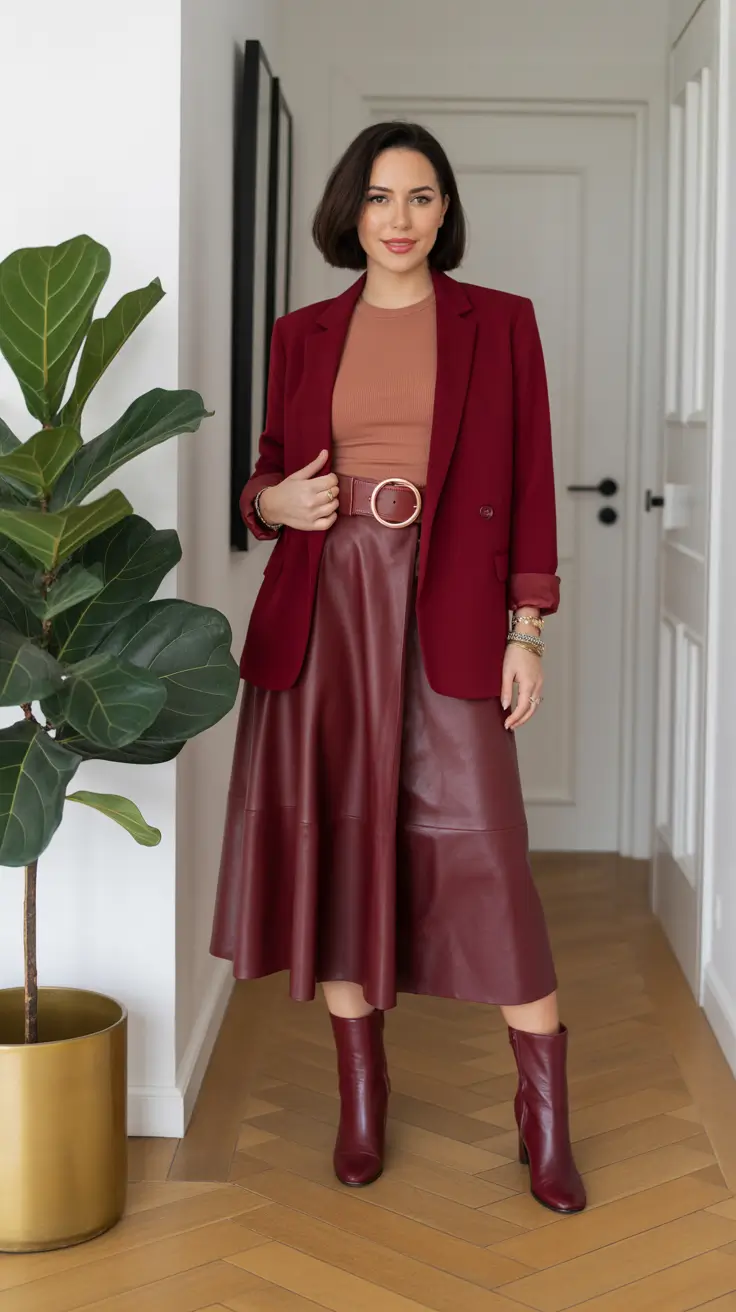 Winter Work Outfits 2025-2026 Wine Red Harmony