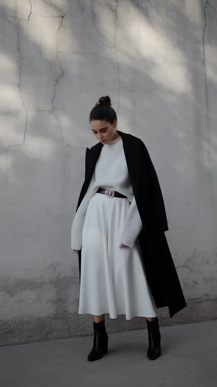 Winter Work Outfits 2025-2026 Black-and-White Minimal Elegance