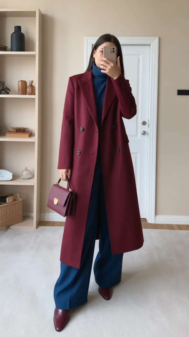 Winter Work Outfits 2025-2026 Burgundy and Navy Harmony