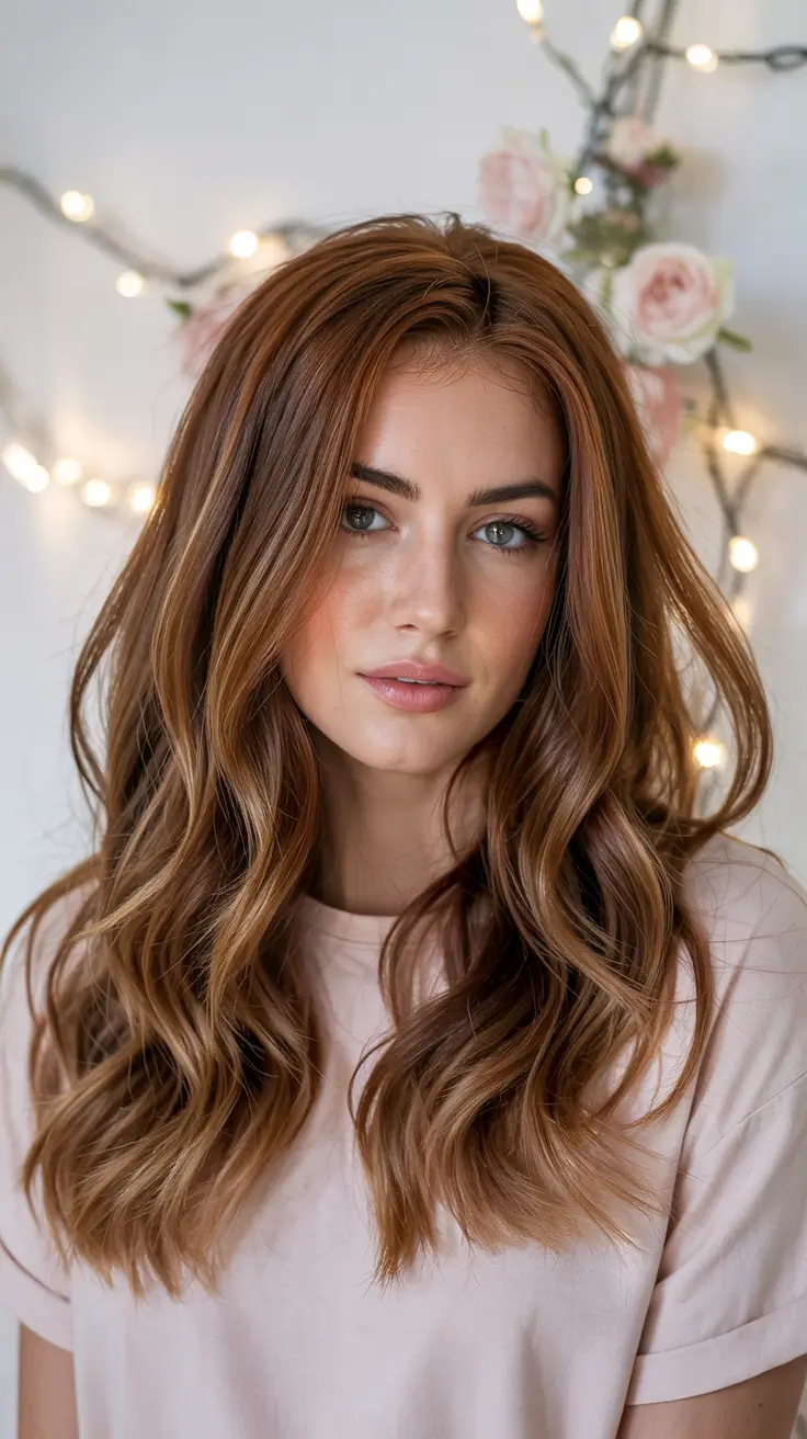auburn hair colors 2026 Soft Amber Auburn with Natural Waves