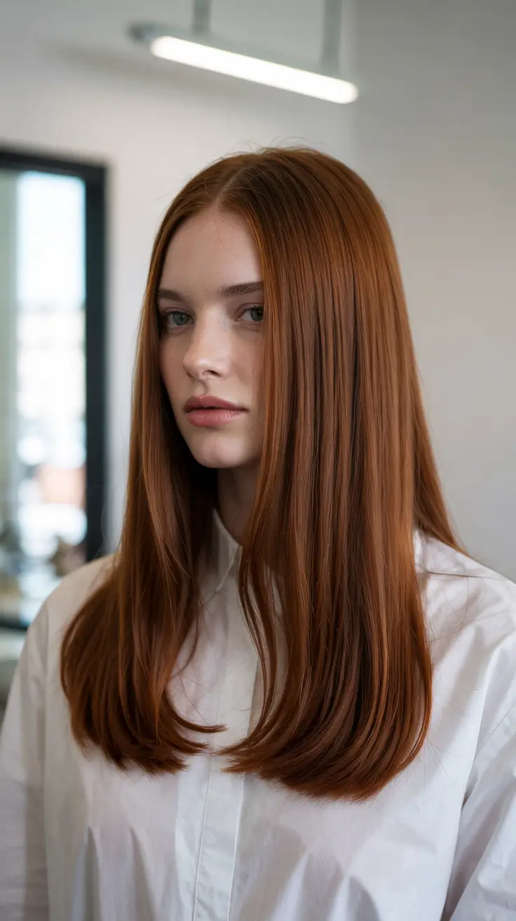 auburn hair colors 2026 Refined Straight Auburn Elegance