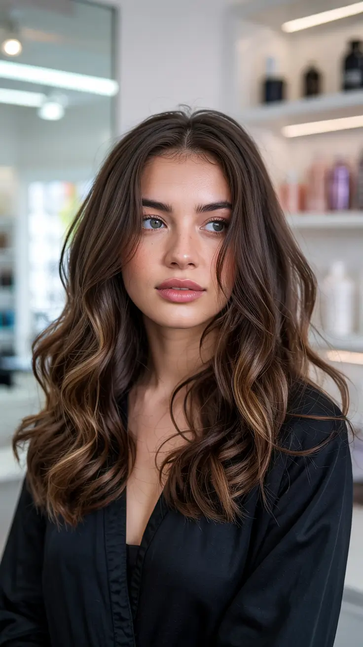 brown hair colors 2026 Dimensional Brunette with Hand-Painted Highlights