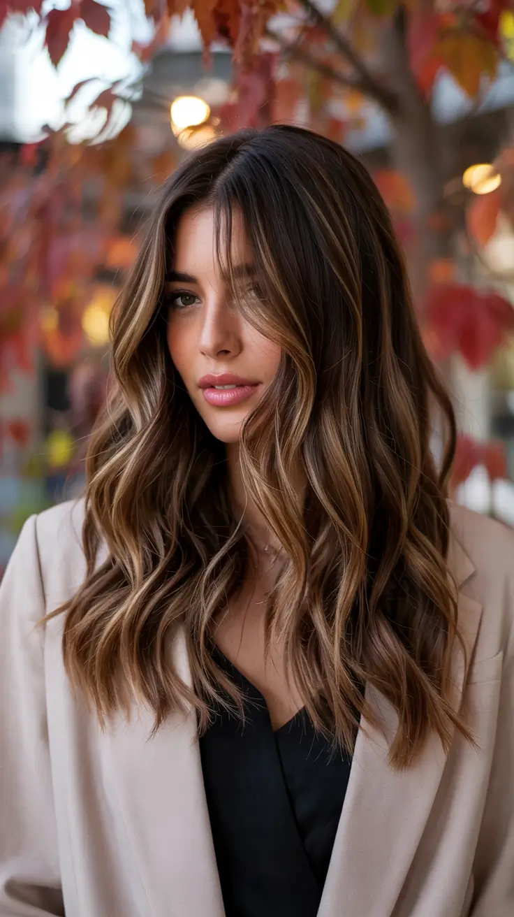 brown hair colors 2026 Golden Brown Balayage with Curtain Layers
