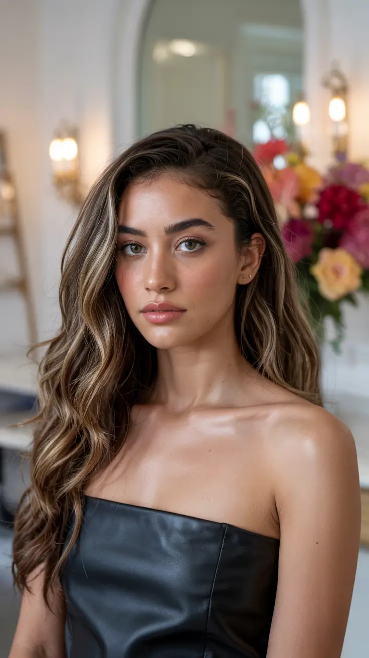 brown hair colors 2026 Golden Beige Balayage on Deep Brunette Base