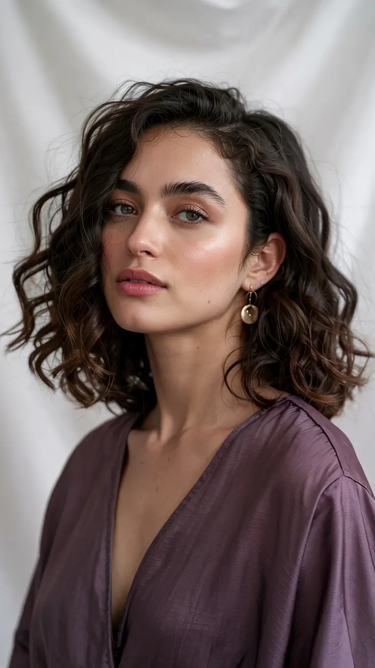 brown hair colors 2026 Curled Crop with Espresso Brown Depth