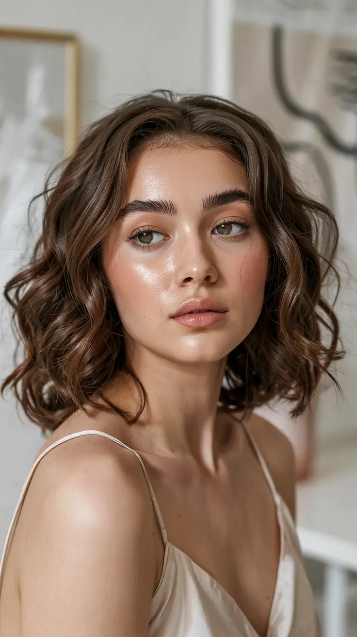 brown hair colors 2026 Glossed Cocoa Waves with Volume