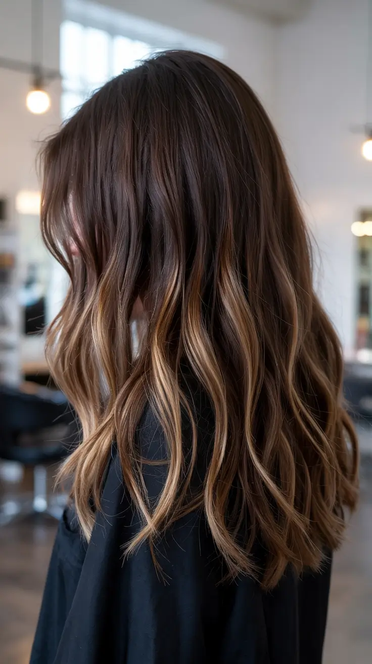 brunette hair colors 2026+Bronde Ribbons Through Soft Chestnut Lengths