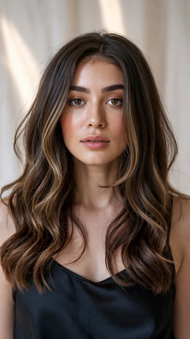 brunette hair colors 2026+Face-Framing Soft Balayage with Sandy Ends