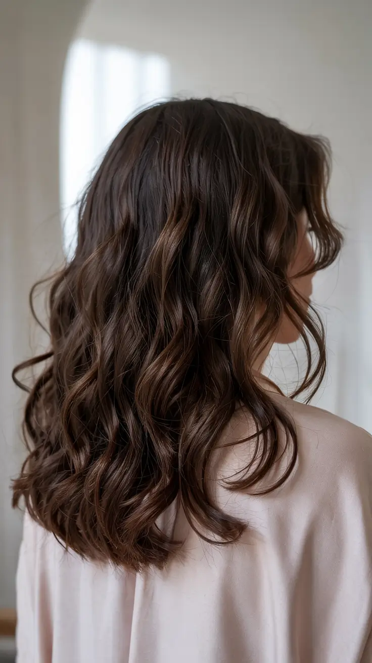 brunette hair colors 2026+Milk Chocolate Curls with Rosewood Depth