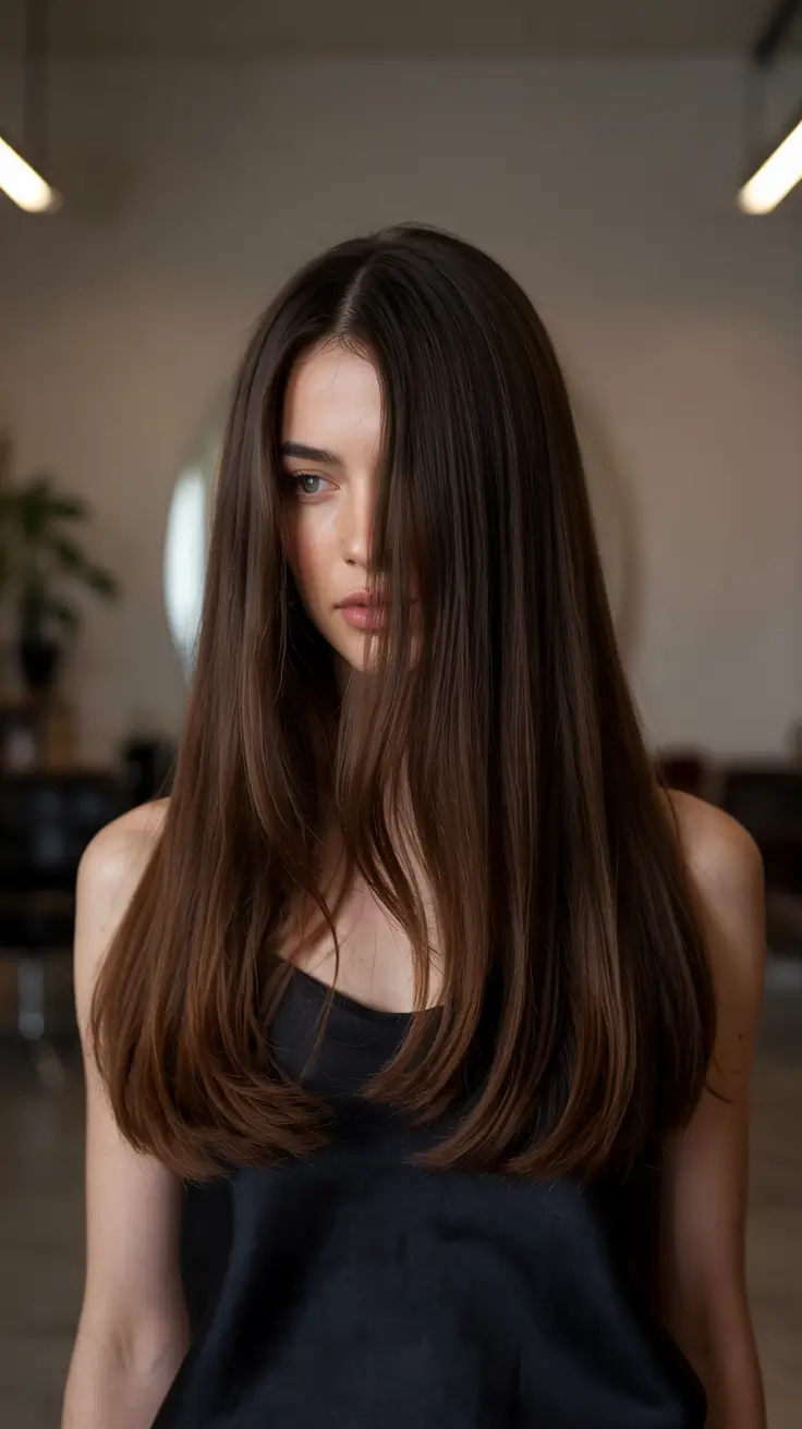 brunette hair colors 2026+Hazelnut Ribbons with Glossy Volume