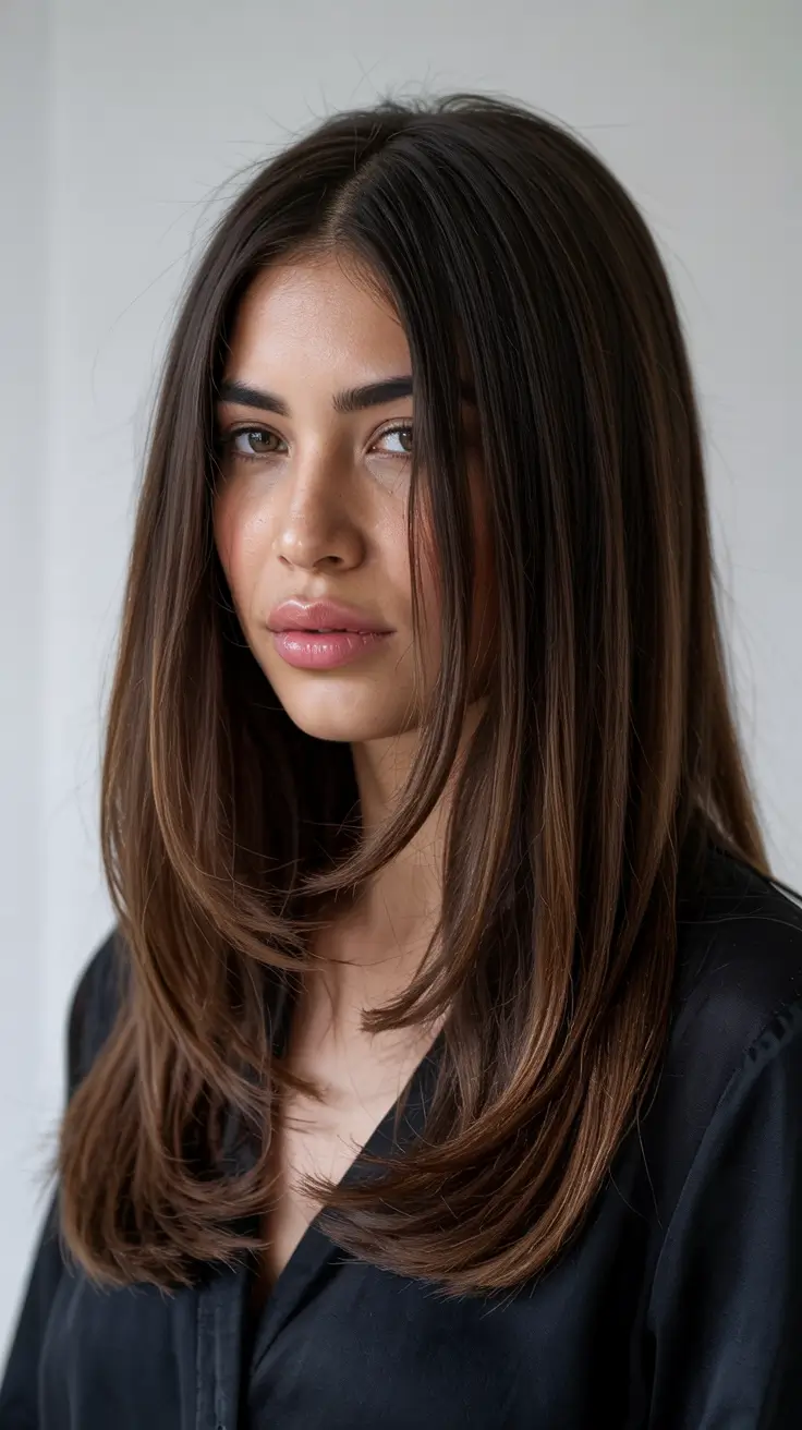 brunette hair colors 2026+Neutral Brunette with Barely-There Flick Layers