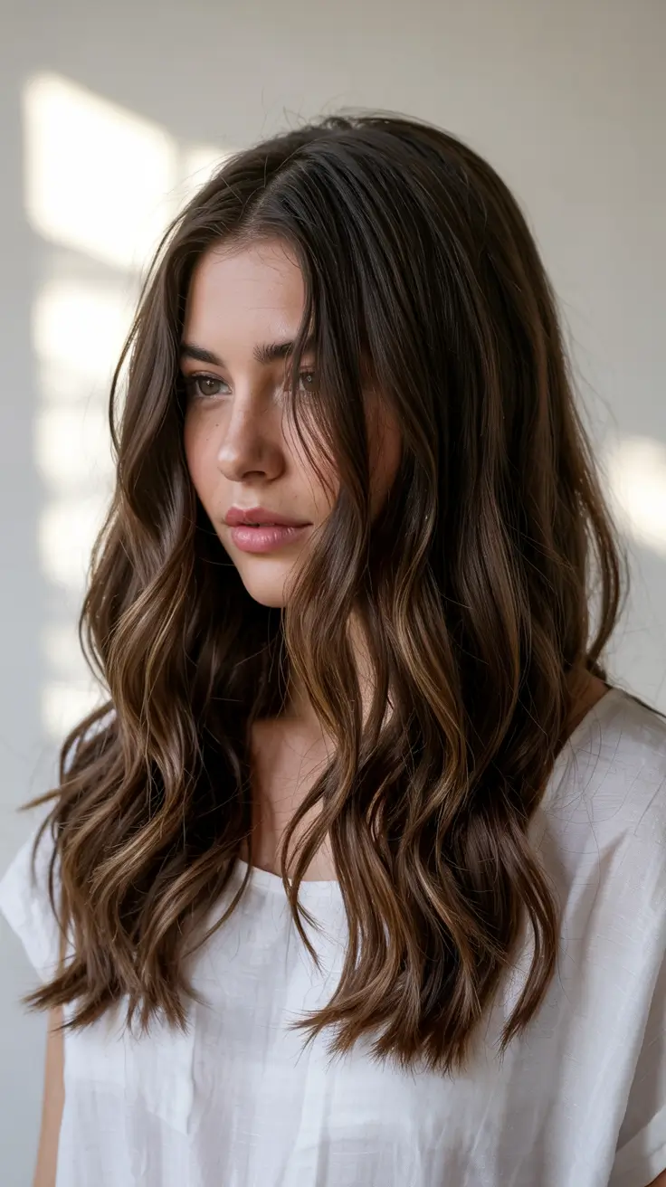 brunette hair colors 2026+Rooted Walnut with Subtle Glow-Lights