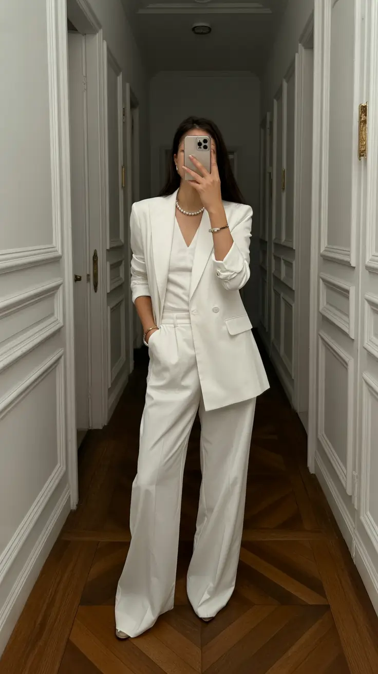 Casual office outfits for work 2026 White on White