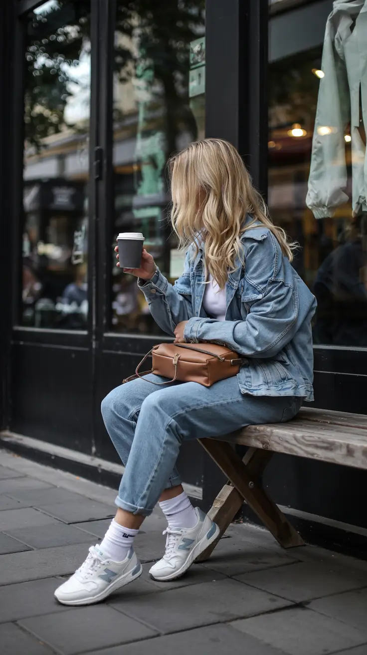 Casual outfits with sneakers 2026 Denim-on-Denim-With-a-Coffee-Break-Ease