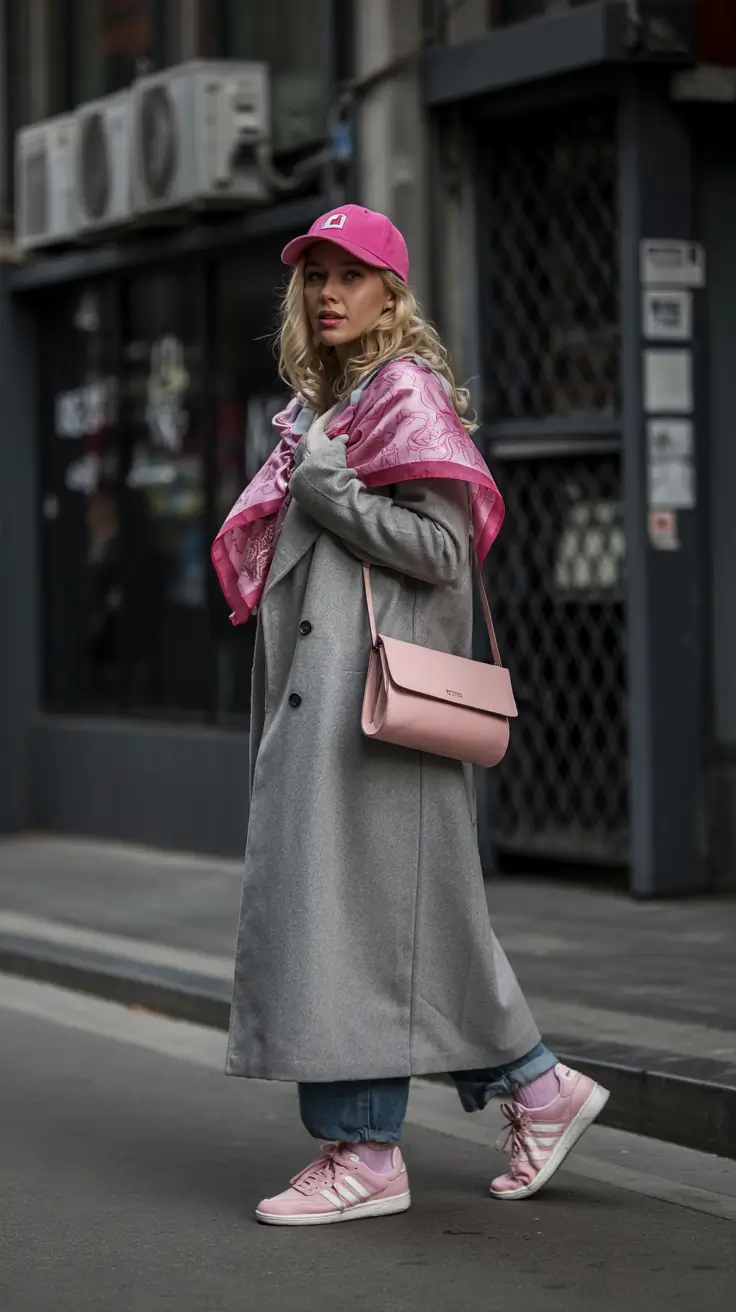 Casual outfits with sneakers 2026 Soft Grey Elegance with Pink Street Accents