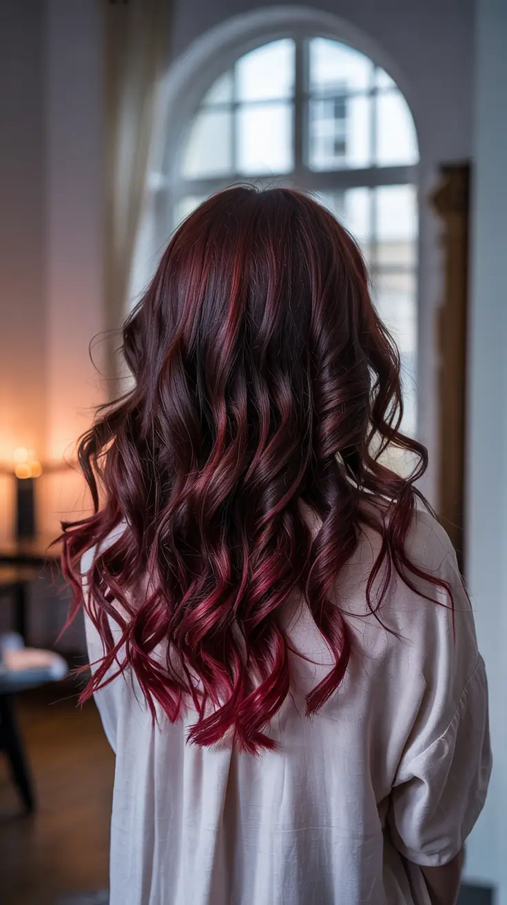 cherry red hair colors 2026 Dark Cherry Melt with Berry-Dipped Ends