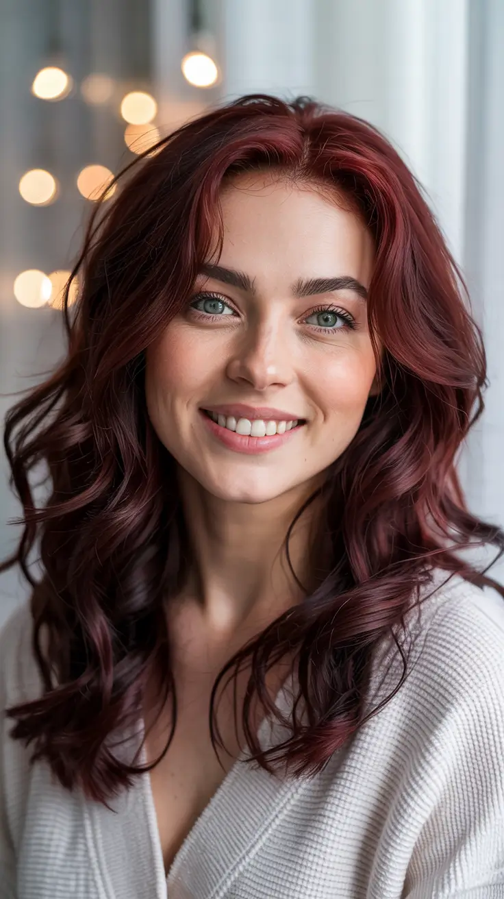 cherry red hair colors 2026 Classic Cherry Glow with Soft, Voluminous Waves