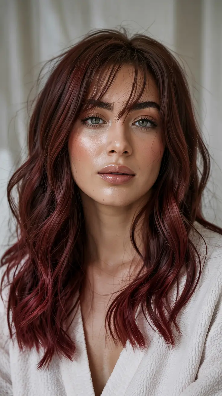 cherry red hair colors 2026 Plush Mulberry-Cherry with Soft Face Framing