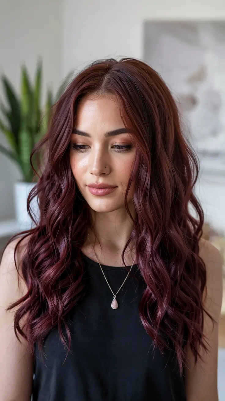 cherry red hair colors 2026 Voluminous Cherry Waves with a Deep Rich Finish
