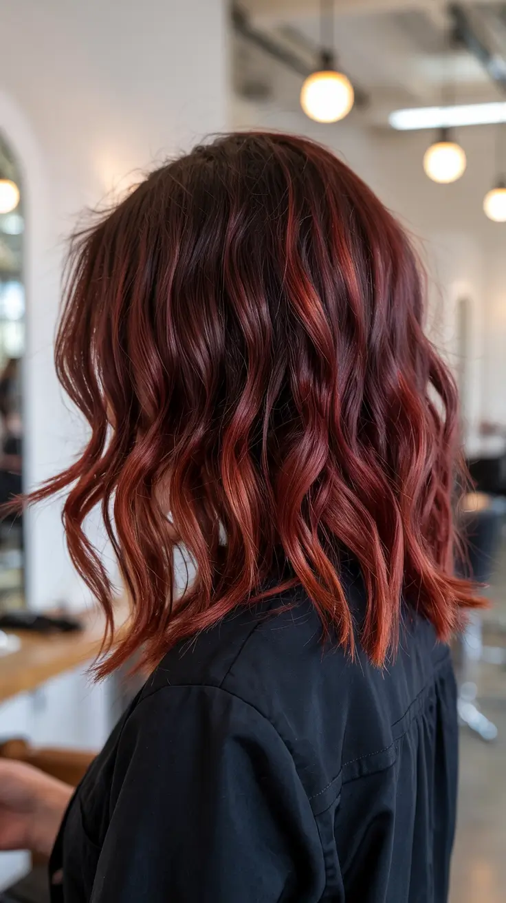 cherry red hair colors 2026 Dimensional Copper-Cherry Waves on Mid-Length Hair