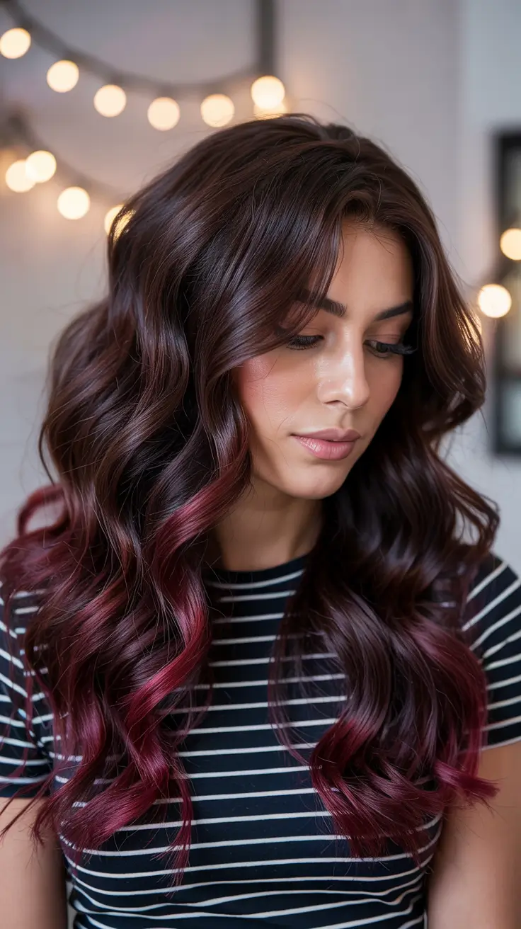 cherry red hair colors 2026 Deep Cherry Curls with Bold Magenta Accents