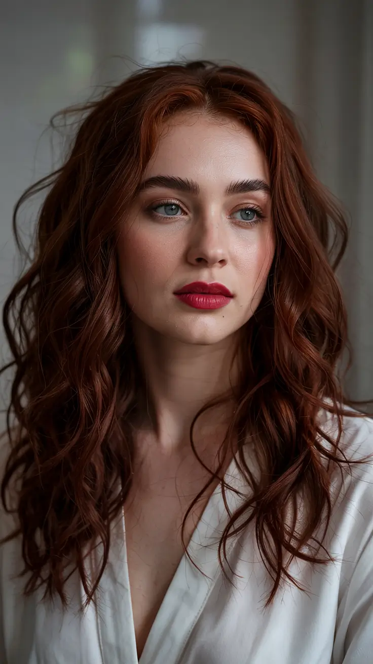 cherry red hair colors 2026 Soft Cinnamon-Cherry Waves with a Fresh Spring Glow