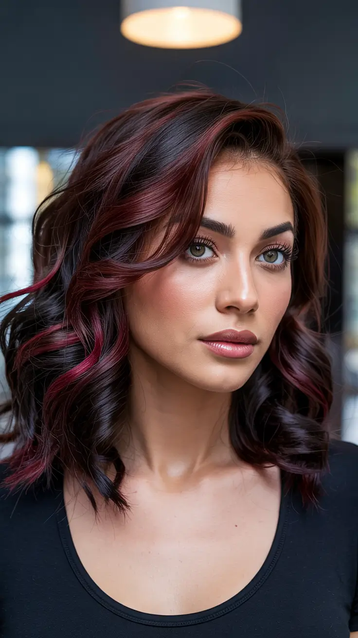 cherry red hair colors 2026 Cherry-Bronde Highlights with Deep Berry Accents