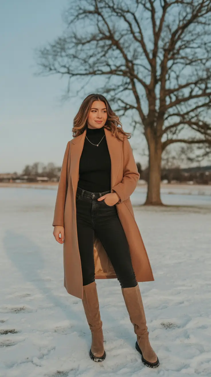 Chic cold weather outfits 2026 Winter Sleek Neutrals in the Snow