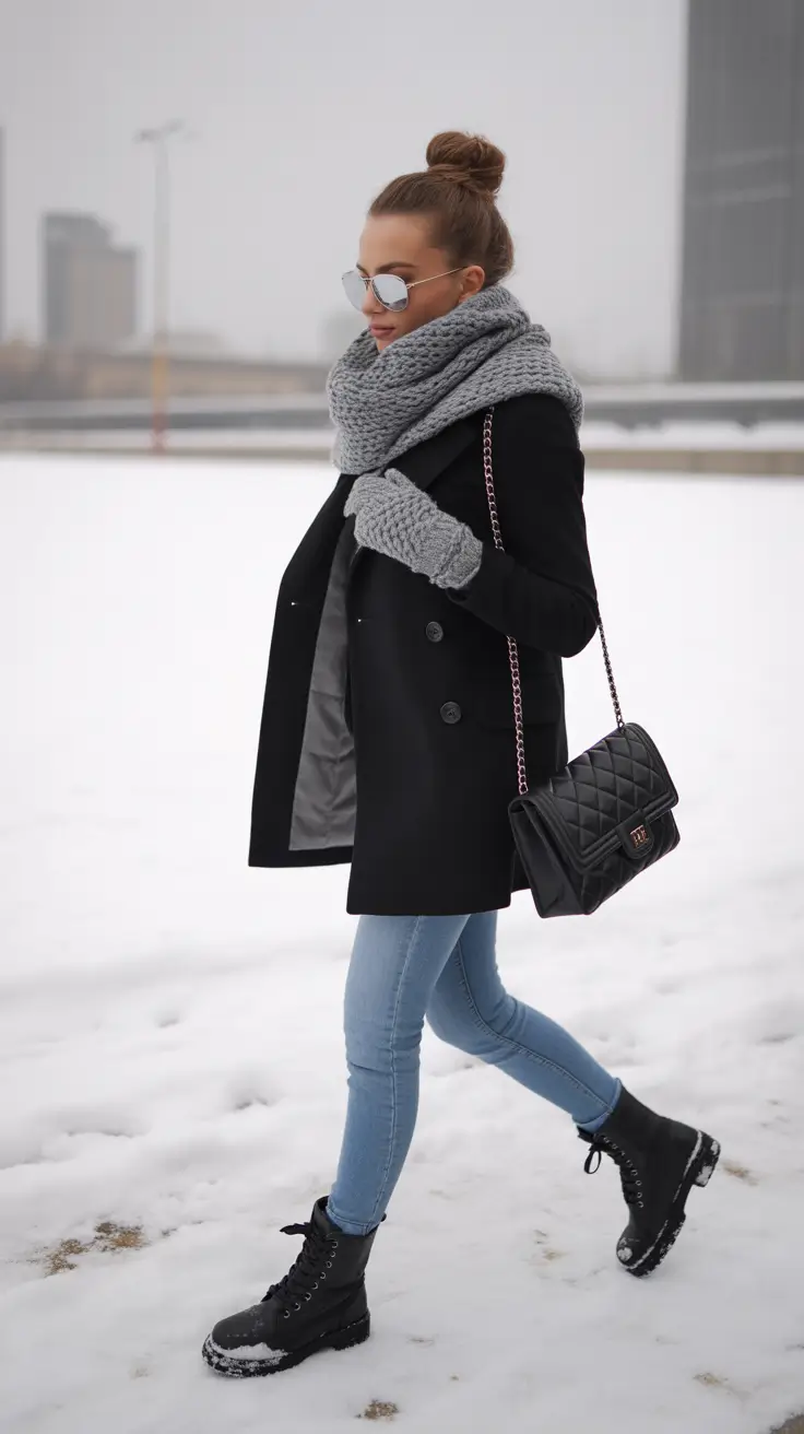 Chic cold weather outfits 2026 Frosty Chic in Black and Gray