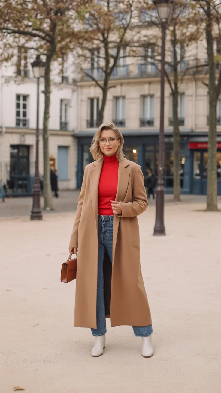 Chic cold weather outfits 2026 Color Confidence in Camel and Red
