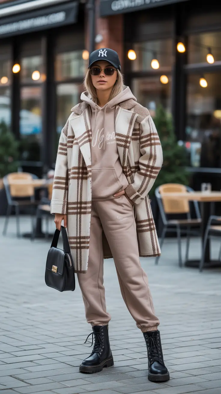 Chic cold weather outfits 2026 Urban Comfort with a Check Twist