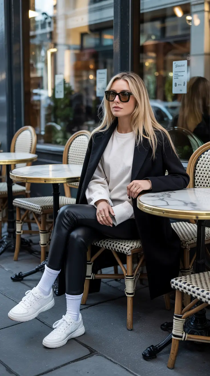 chic legging outfits 2026 Parisian Ease in Monochrome