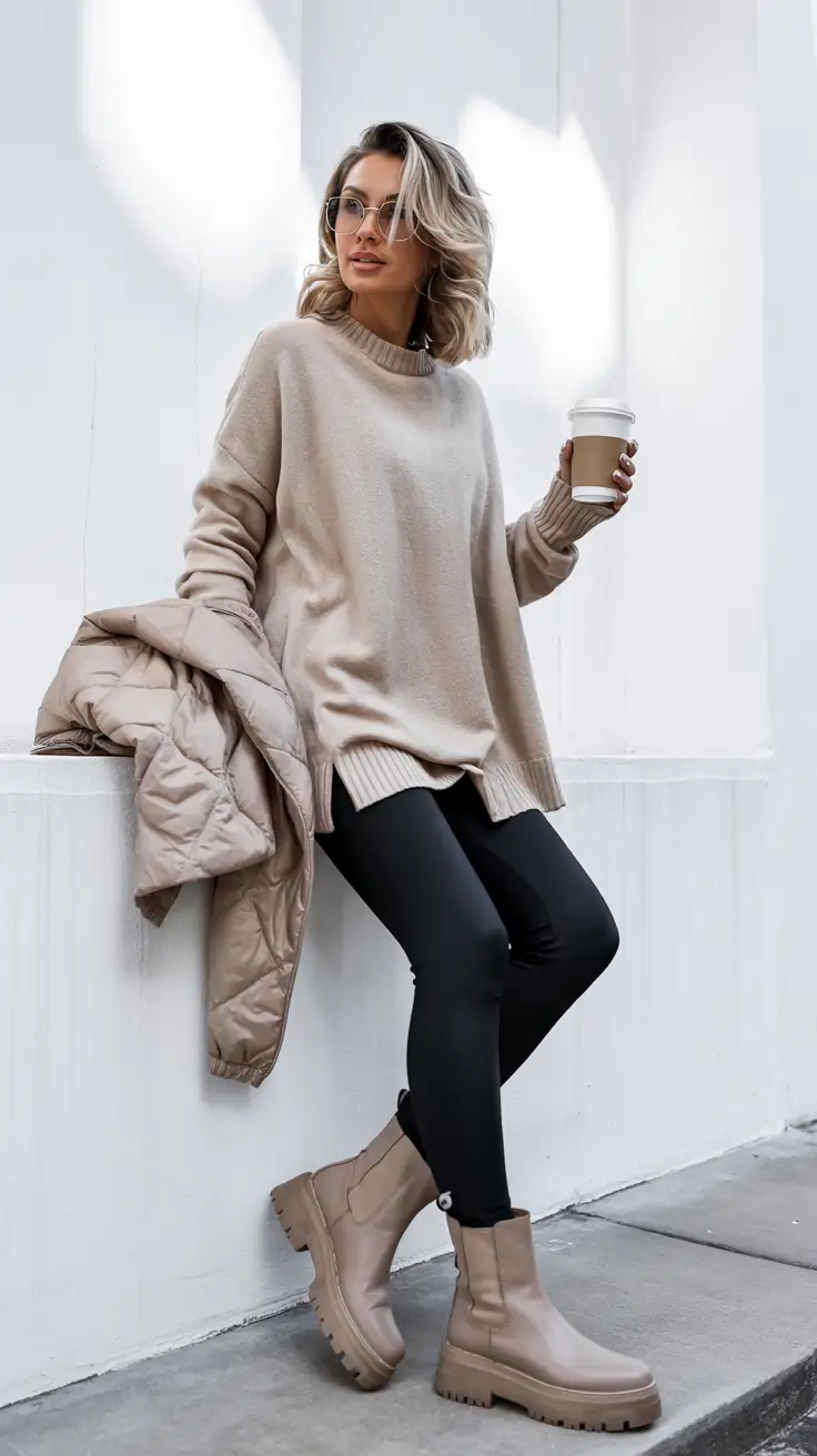 chic legging outfits 2026 Everyday Neutrals Elevated