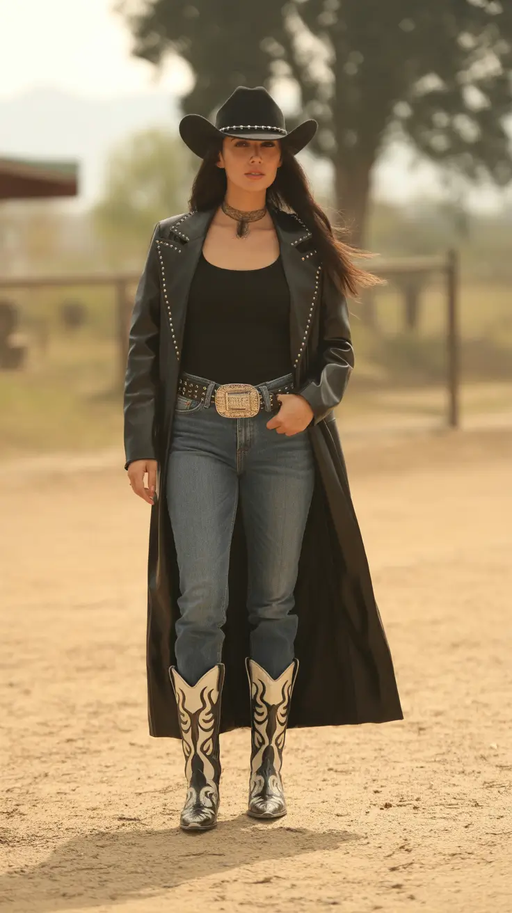 Chic rodeo outfits 2026 Black Leather Rodeo Power