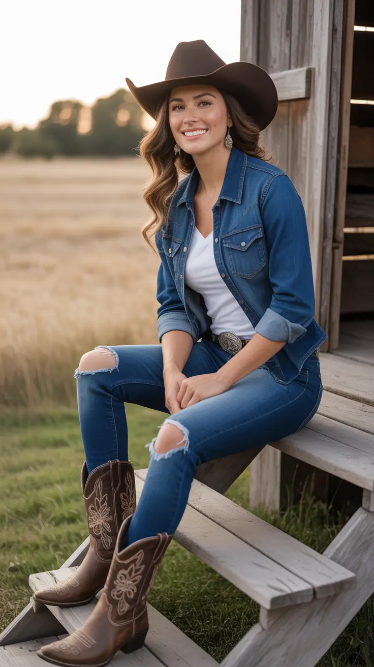 Chic rodeo outfits 2026 Sunset Denim Glow