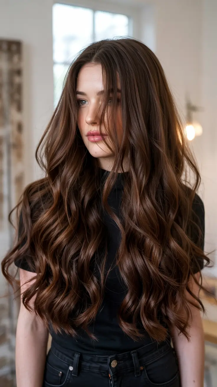 chocolate brown hair colors 2026 Romantic Chocolate Cascade