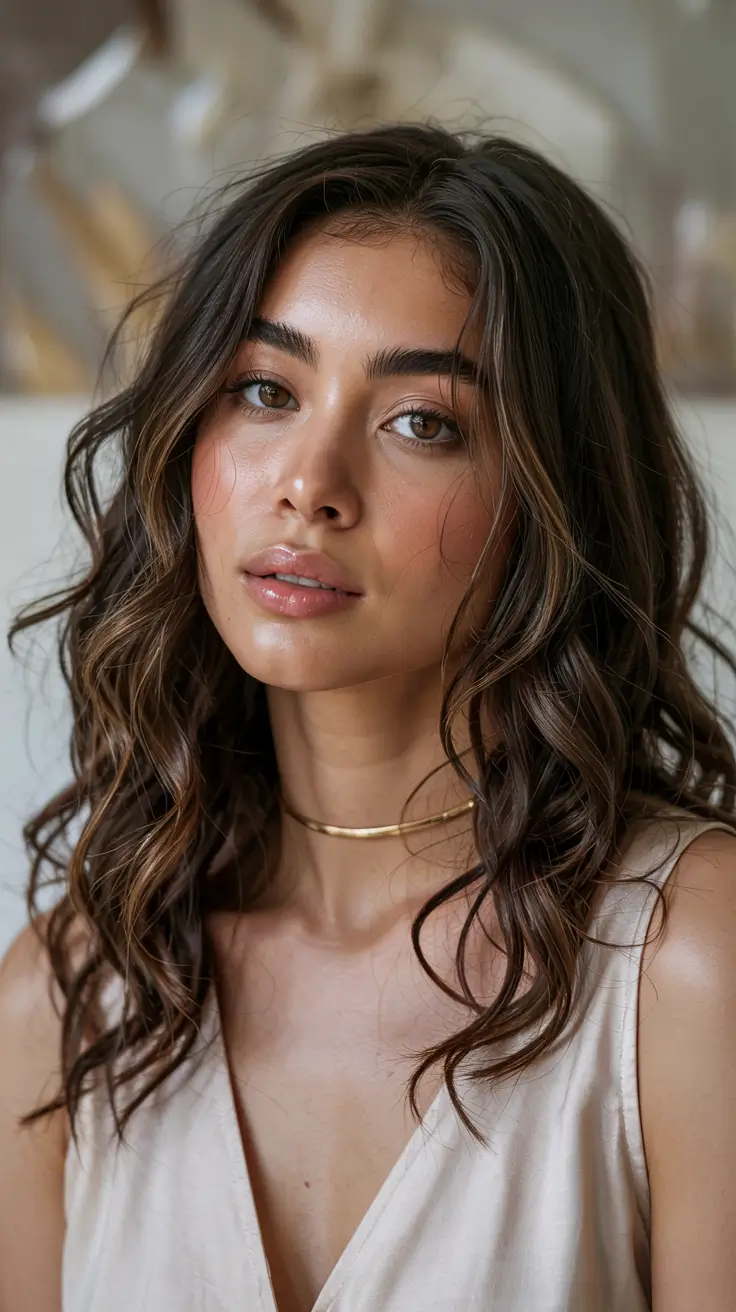 chocolate brown hair colors 2026 Golden Reflection in a Mocha Wave