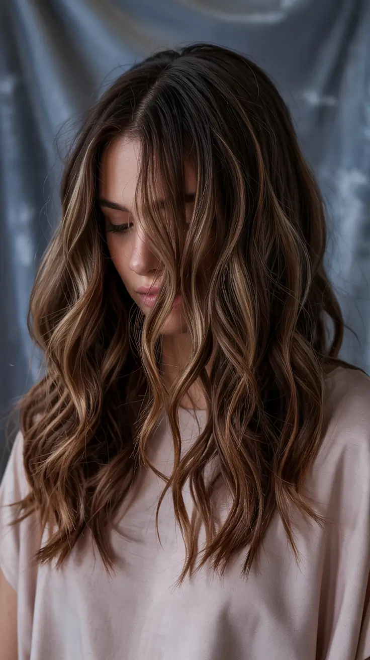 chocolate brown hair colors 2026 Beachy Light Chocolate with Soft Highlighting